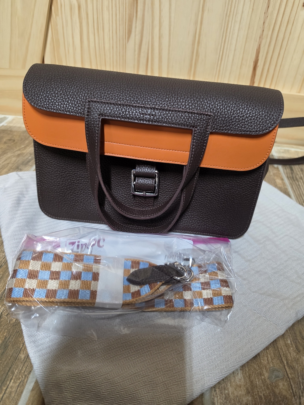 Halzan Style Dark Brown and Orange Leather Bag 5 Ways To Wear